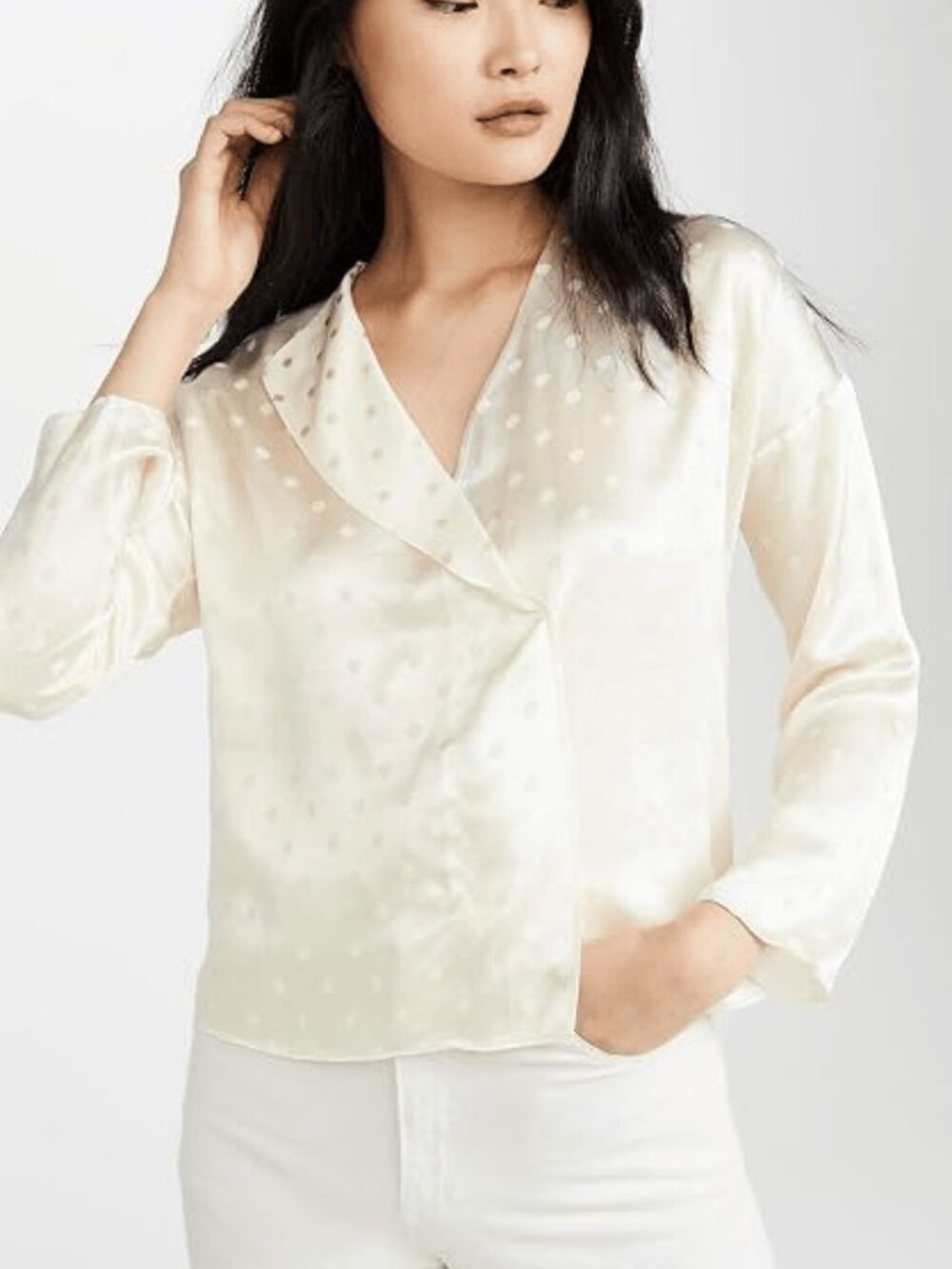 Vince Halo Dot silk wrap front long sleeve blouse top shirt